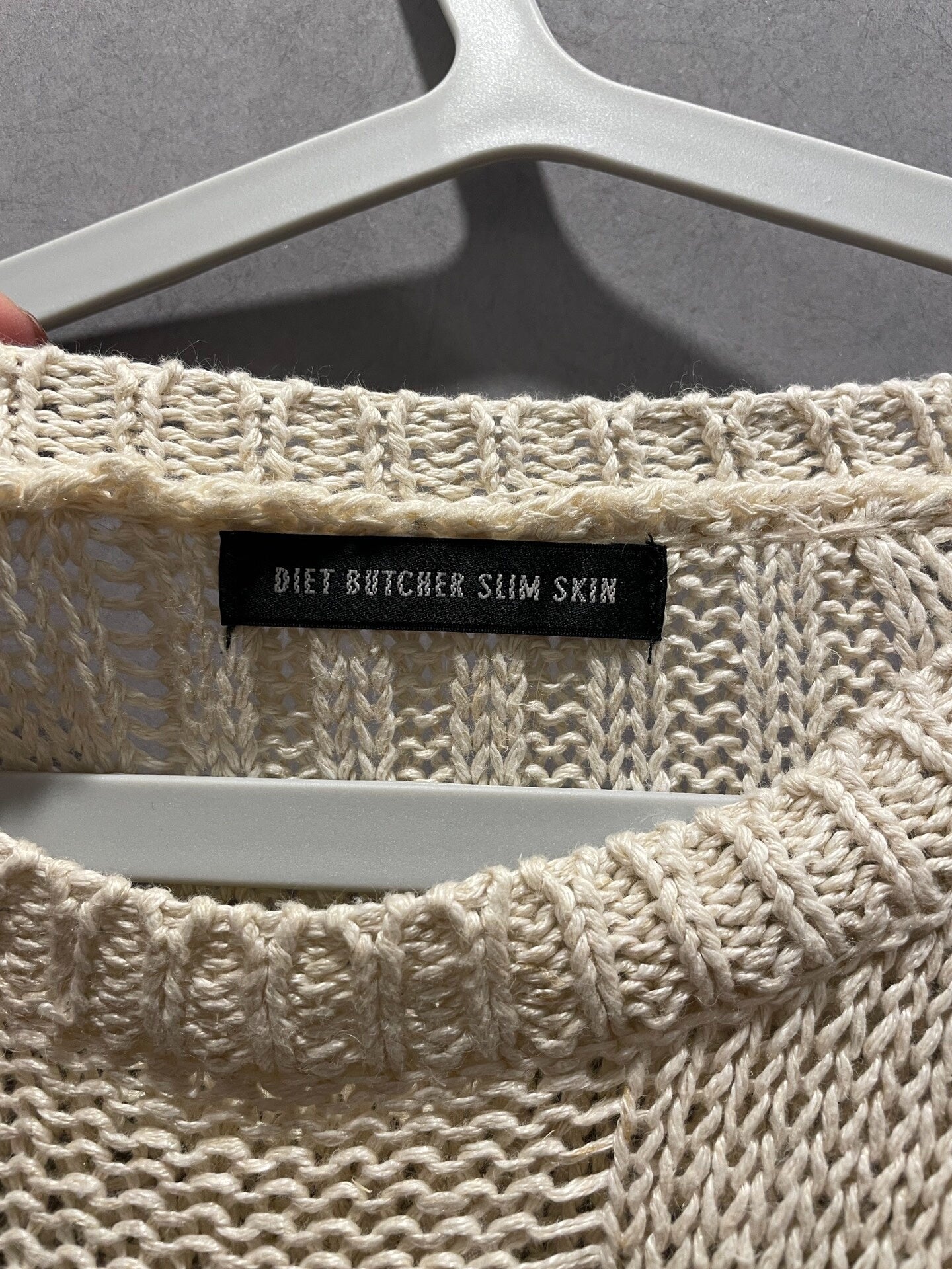 beige knit long sleeve top with holes