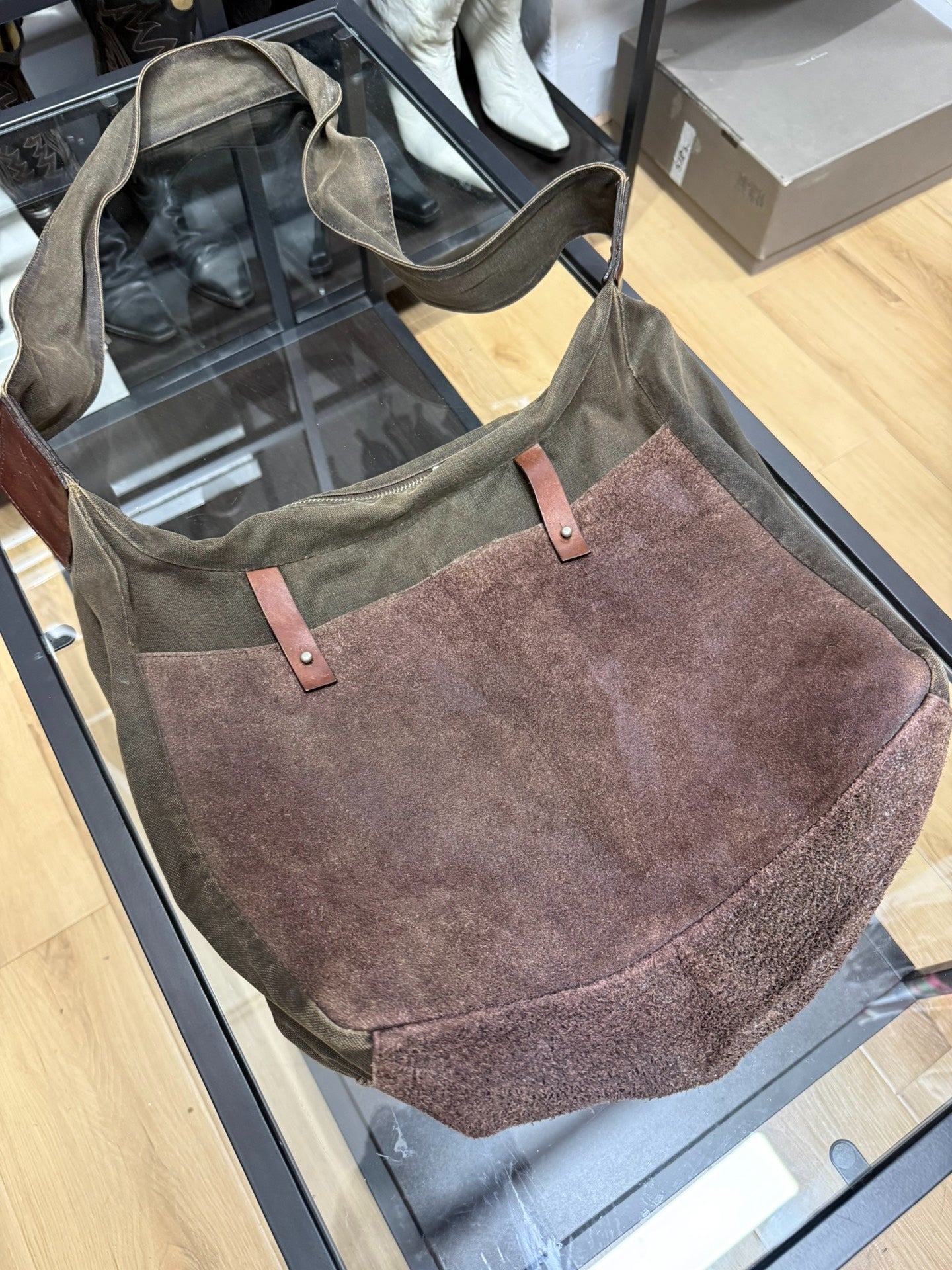 Yohji Yamamoto Suede Distressed Messenger Bag