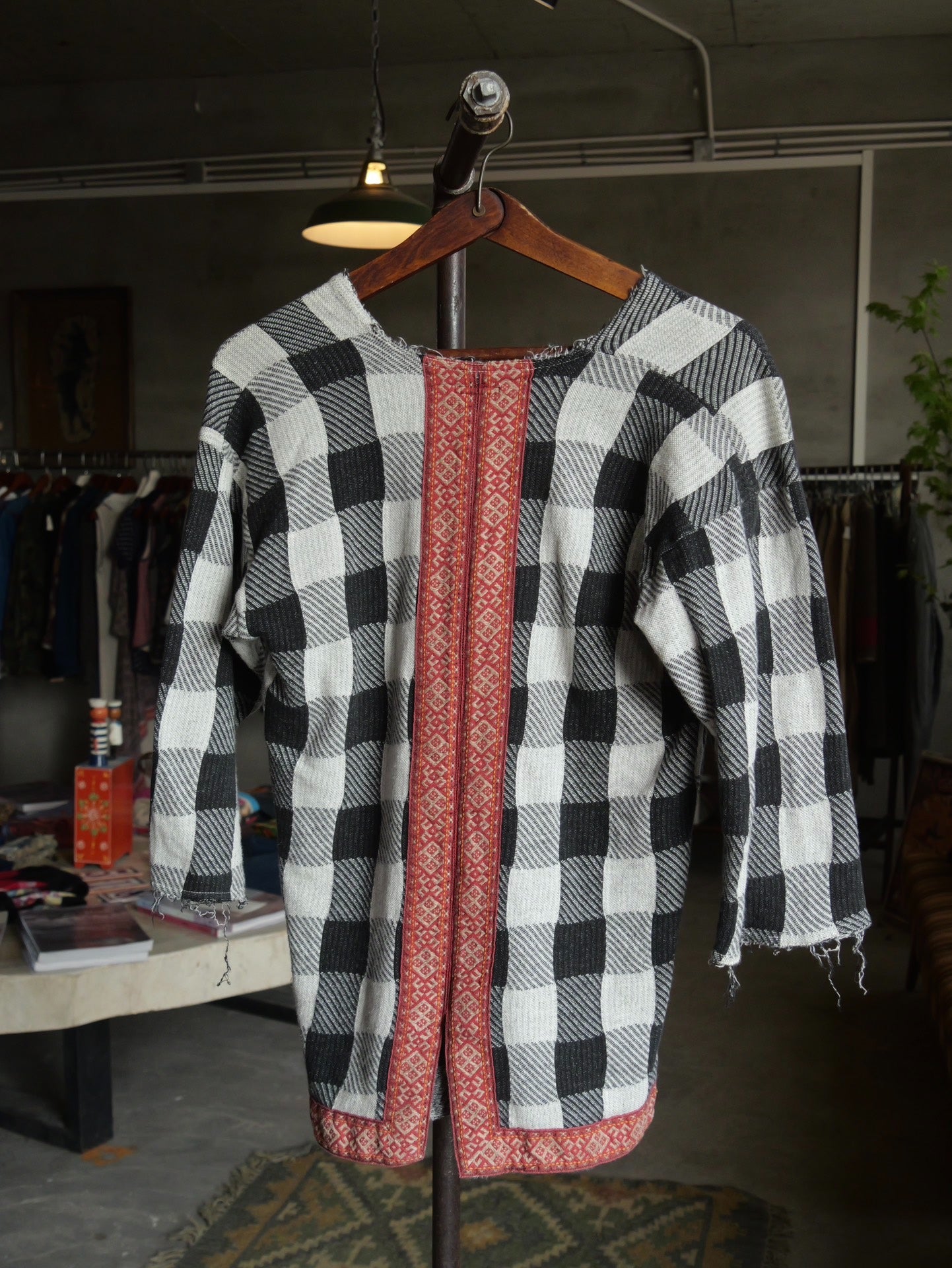 Kapital Black White Check Patchwork Raw Edge Top