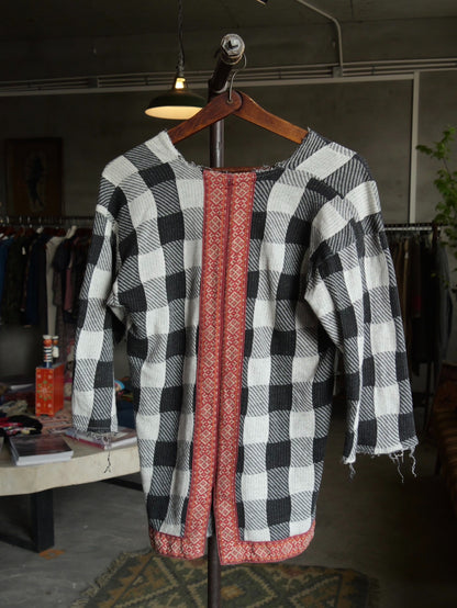 Kapital Black White Check Patchwork Raw Edge Top