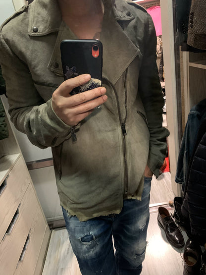 distressed grey suede biker jacket