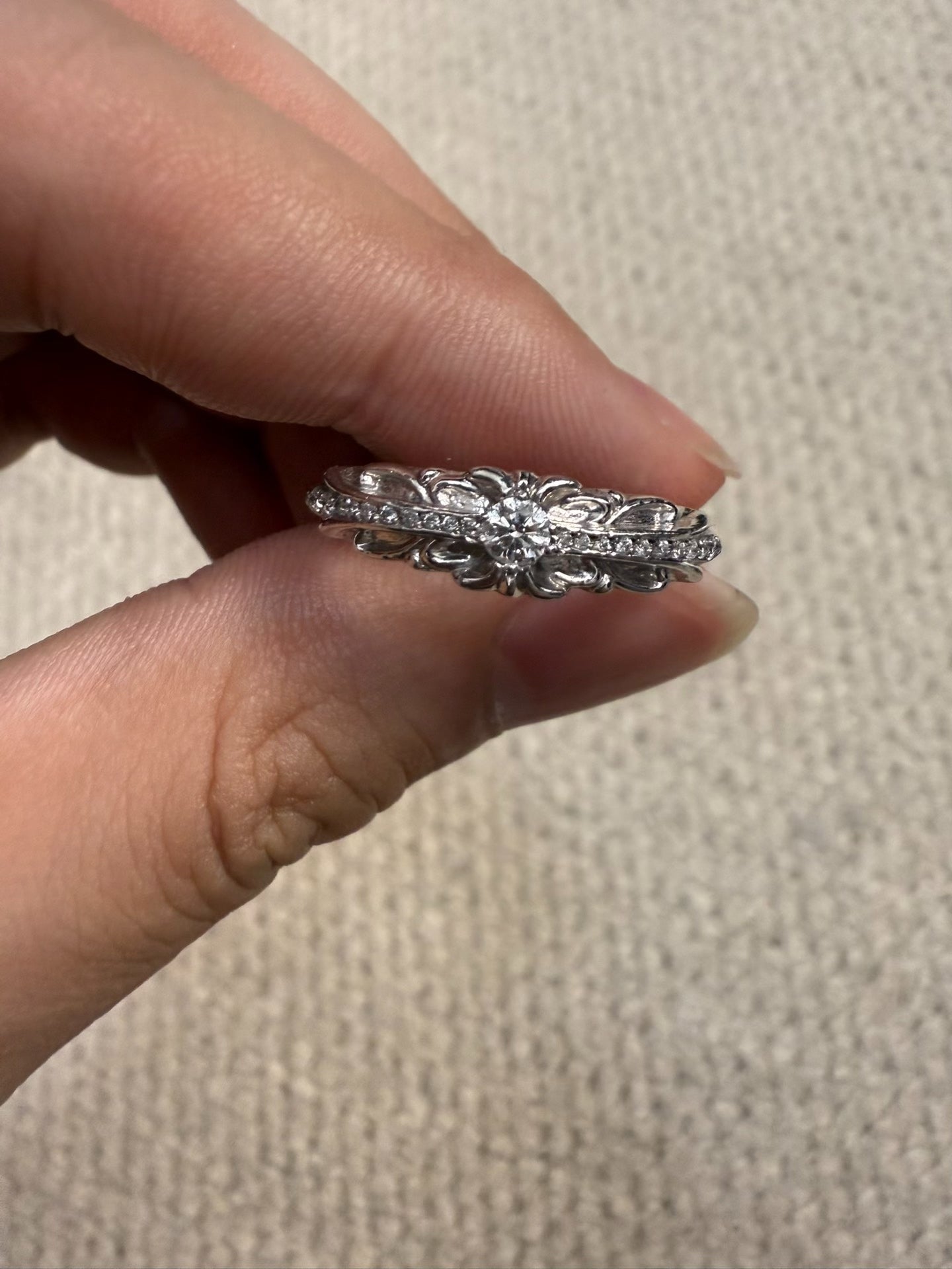 Chrome Hearts 18k White Gold Diamond Cross Ring