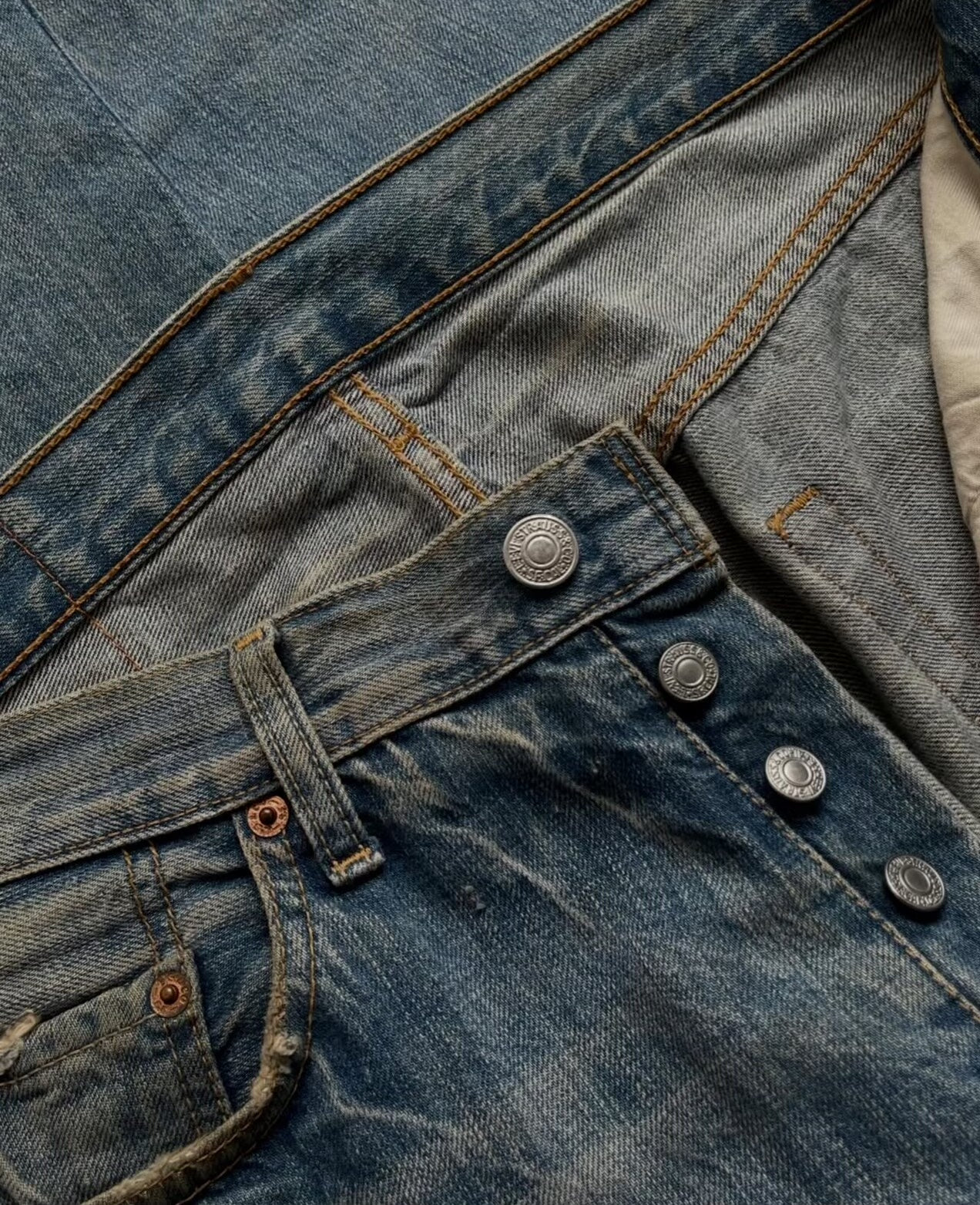 Vintage Levi's 501 Distressed Patchwork Blue Denim