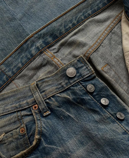 Vintage Levi's 501 Distressed Patchwork Blue Denim