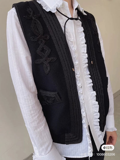 Saint Laurent Runway Beaded Embroidery Wool Vest