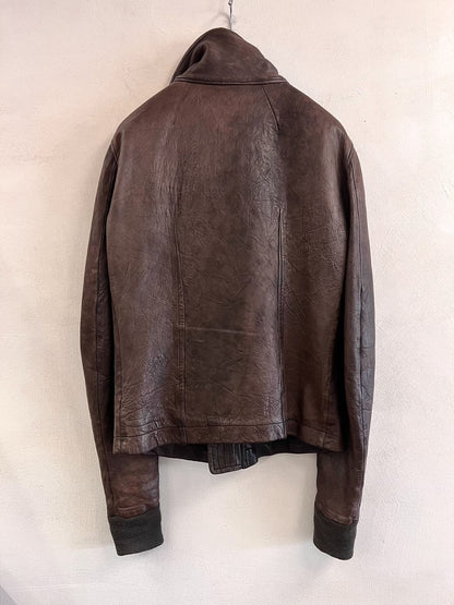 Rick Owens High Neck Leather Jacket