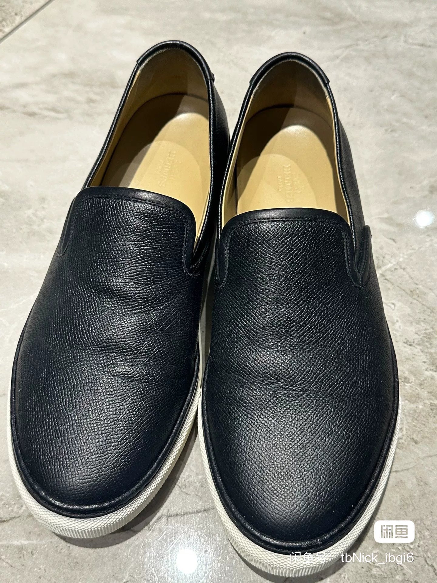 Hermes Men's Black Leather Shoes Size 41.5