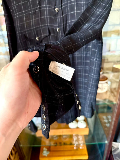 saint laurent black checkered button-up shirt