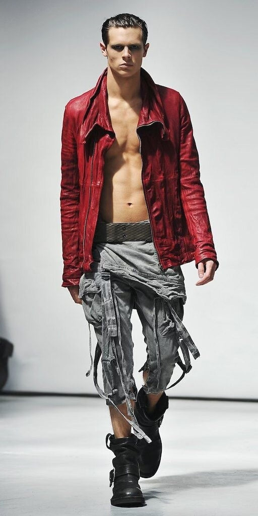 Julius_7 Black High Neck Leather Jacket