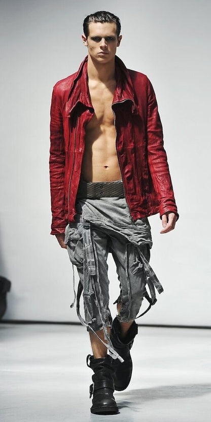 Julius_7 Black High Neck Leather Jacket