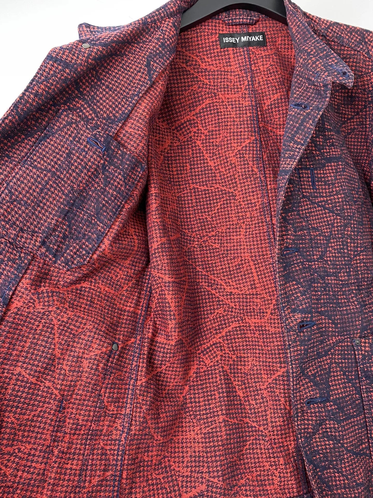 issey miyake men red brown patterned jacket
