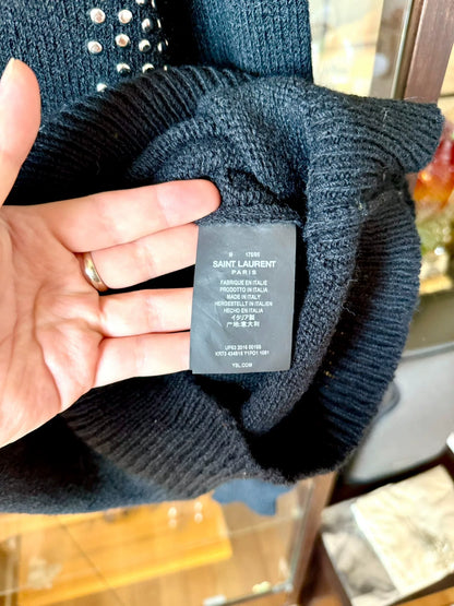 saint laurent black studded wool sweater