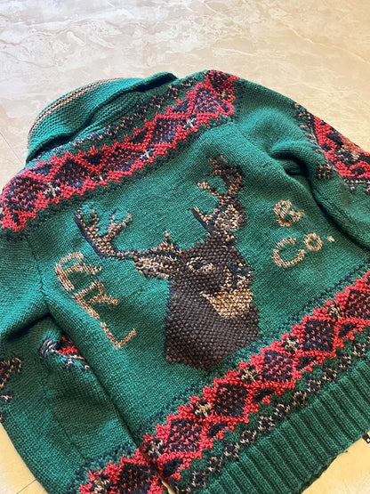 RRL Hand Knit Christmas Reindeer Cardigan