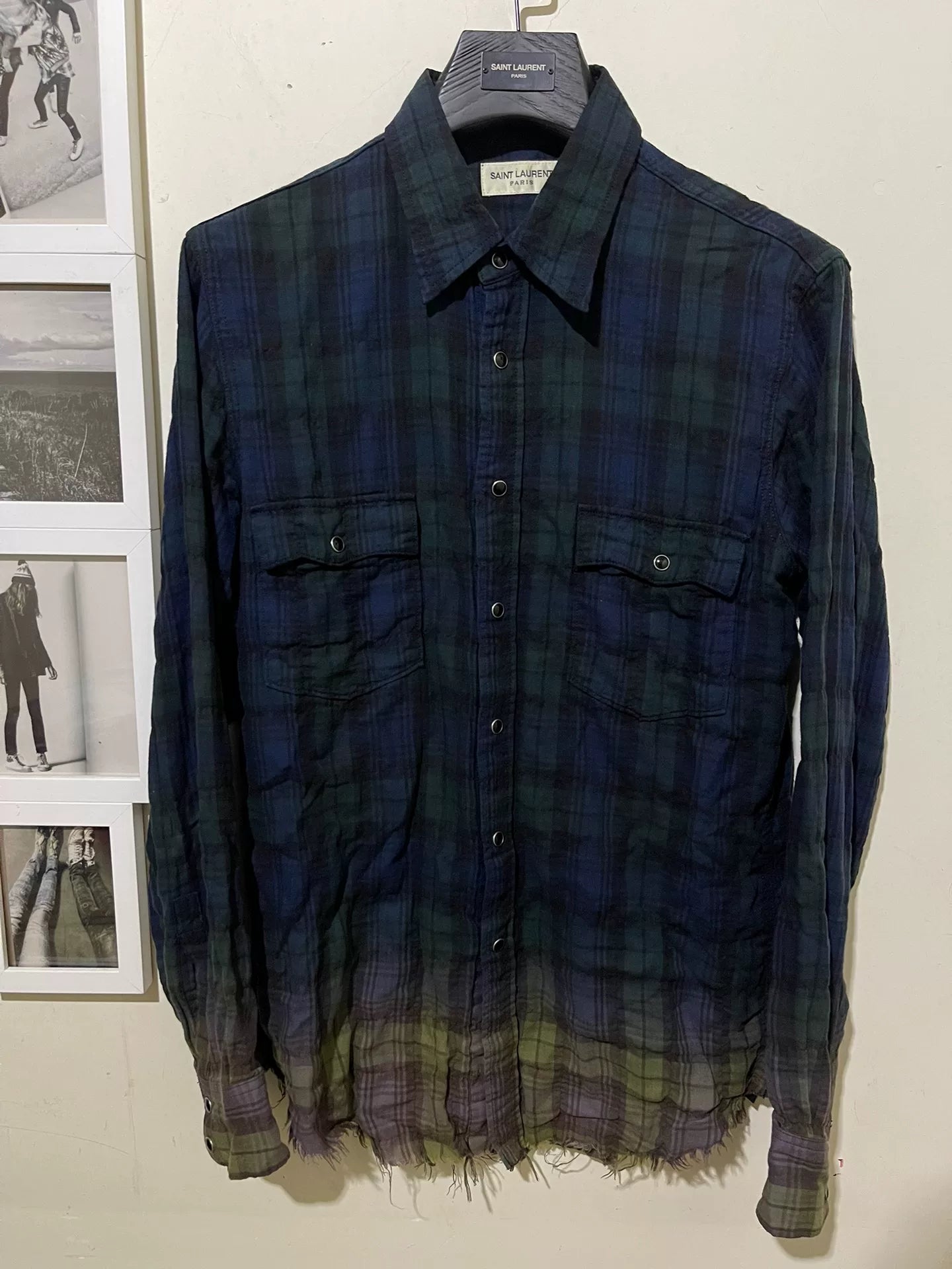 Saint Laurent Paris Blue Gradient Plaid Shirt