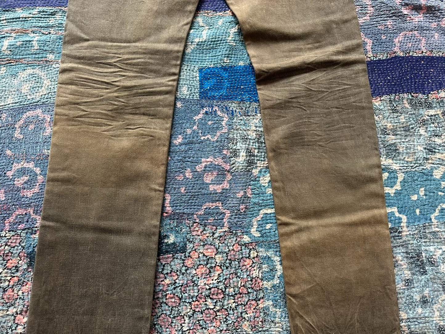 rrl mud dye bag flower denim pants