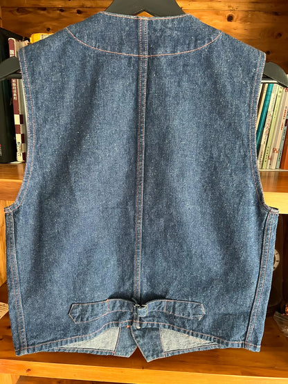 denim work vest with copper buttons
