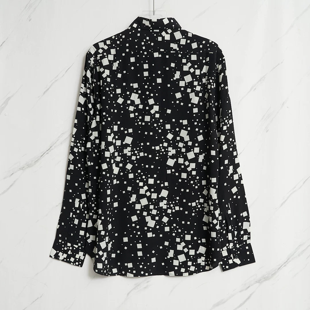 Saint Laurent Men's Square-Pattern Silk Shirt