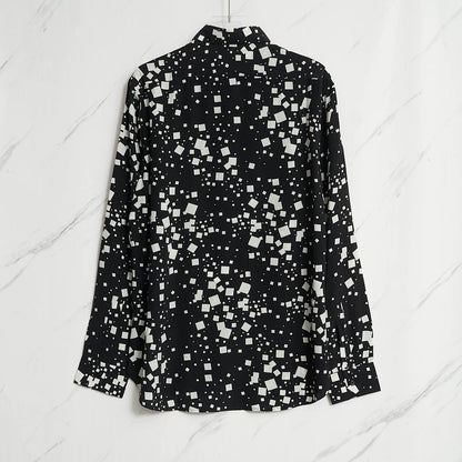 Saint Laurent Men's Square-Pattern Silk Shirt