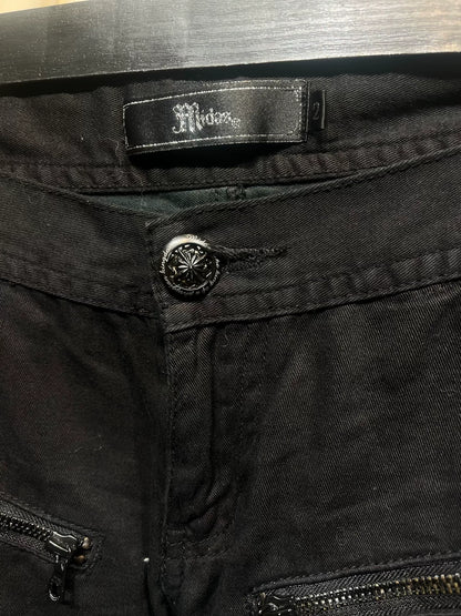 dark avant-garde cargo pants with zippers