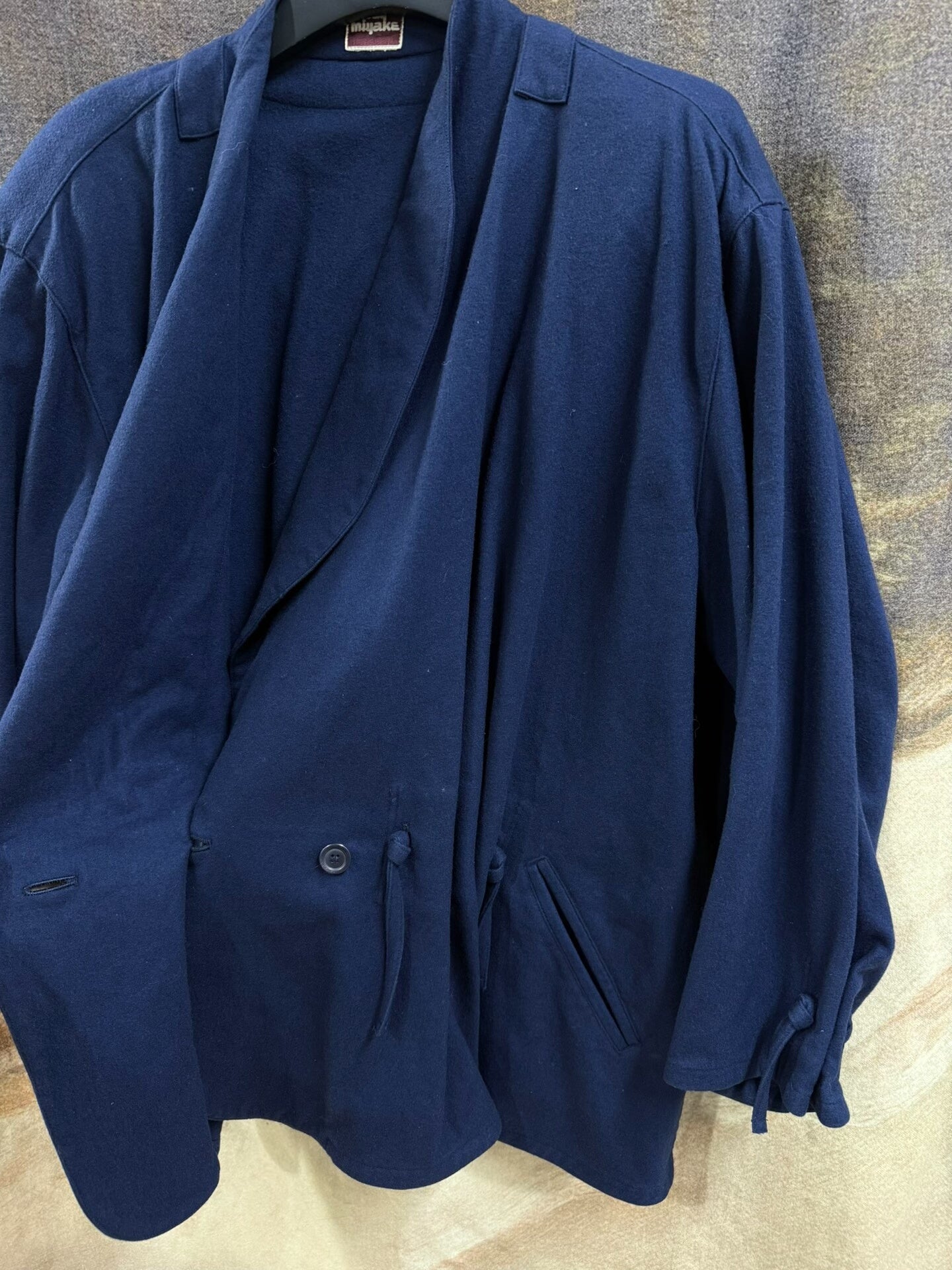 issey miyake pleated drawstring wool coat