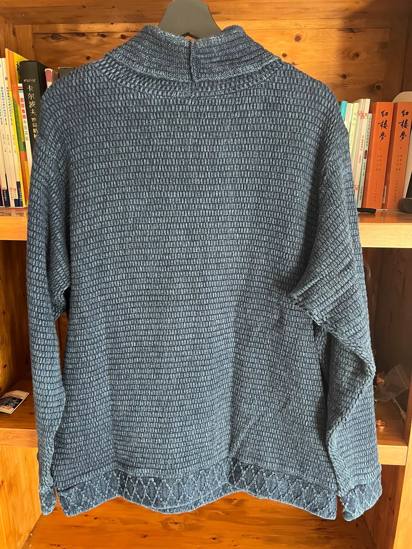 porter classic blue knit high-neck sweatshirt