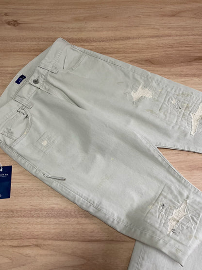 ivory corduroy pants with paint splatter