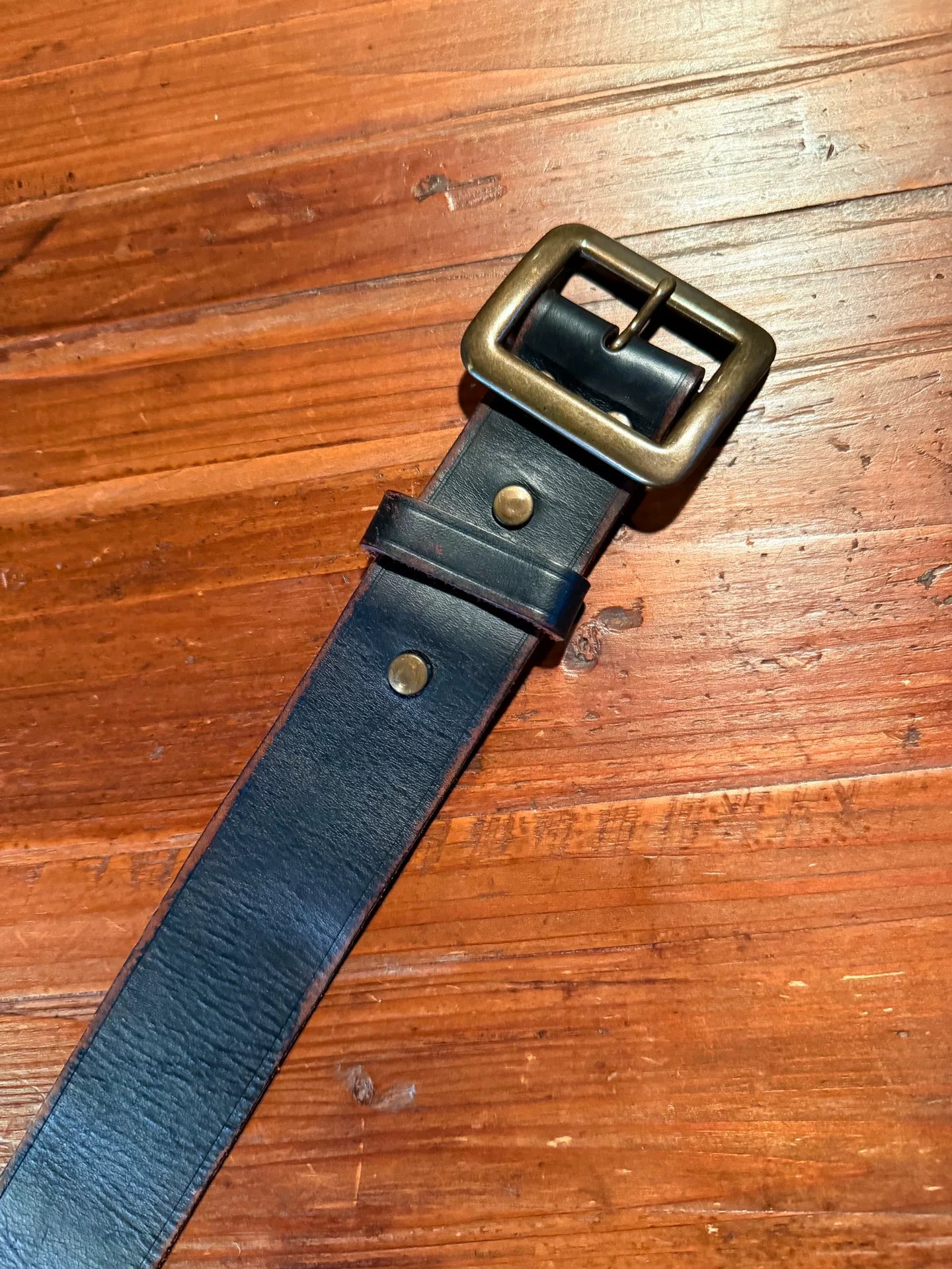 RRL Black Leather Belt Brass Buckle Italy