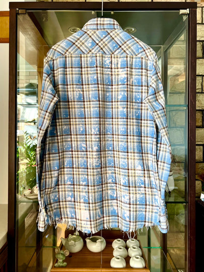 saint laurent blue distressed button-up shirt