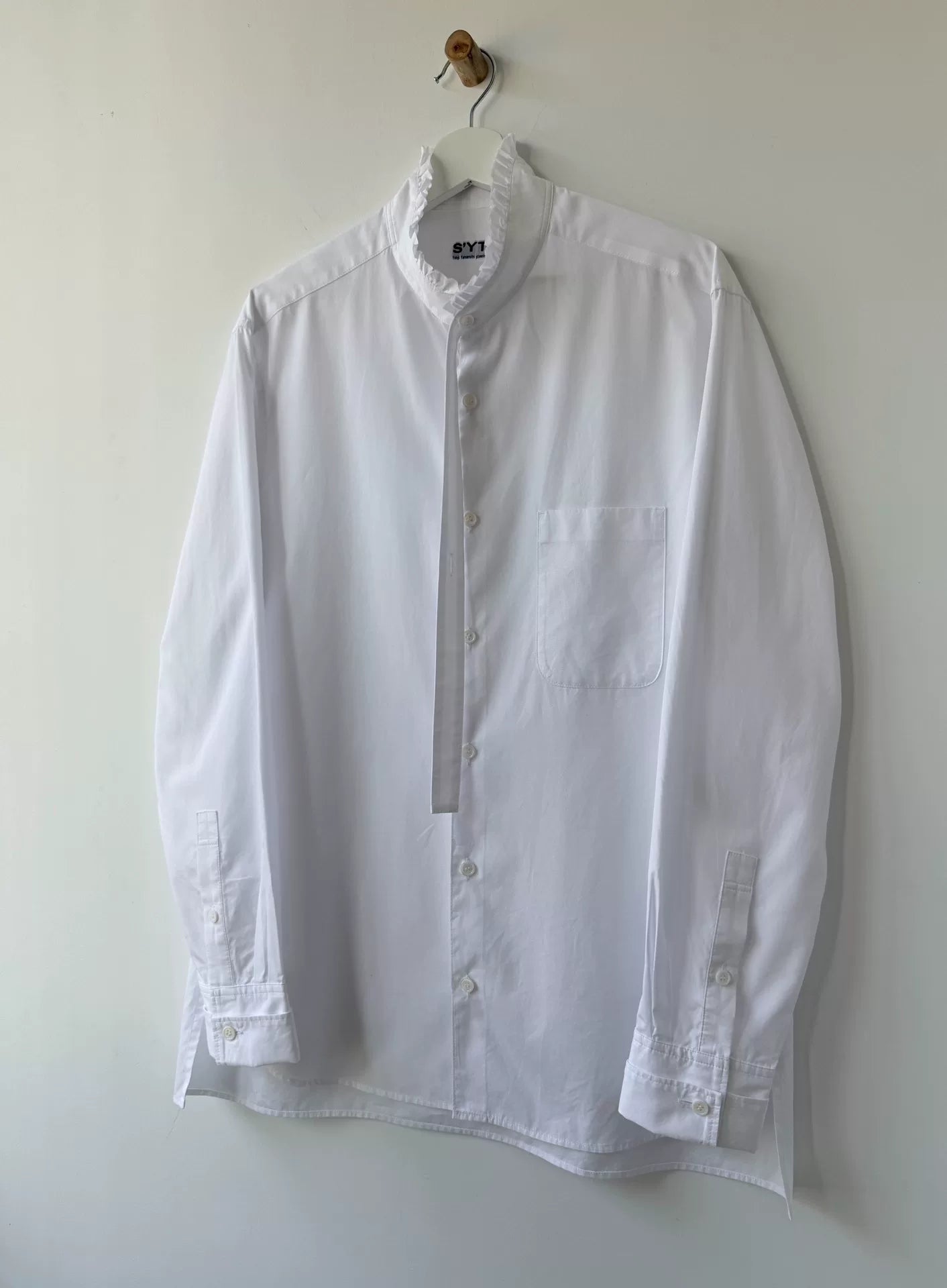 yohji yamamoto white cotton collared shirt