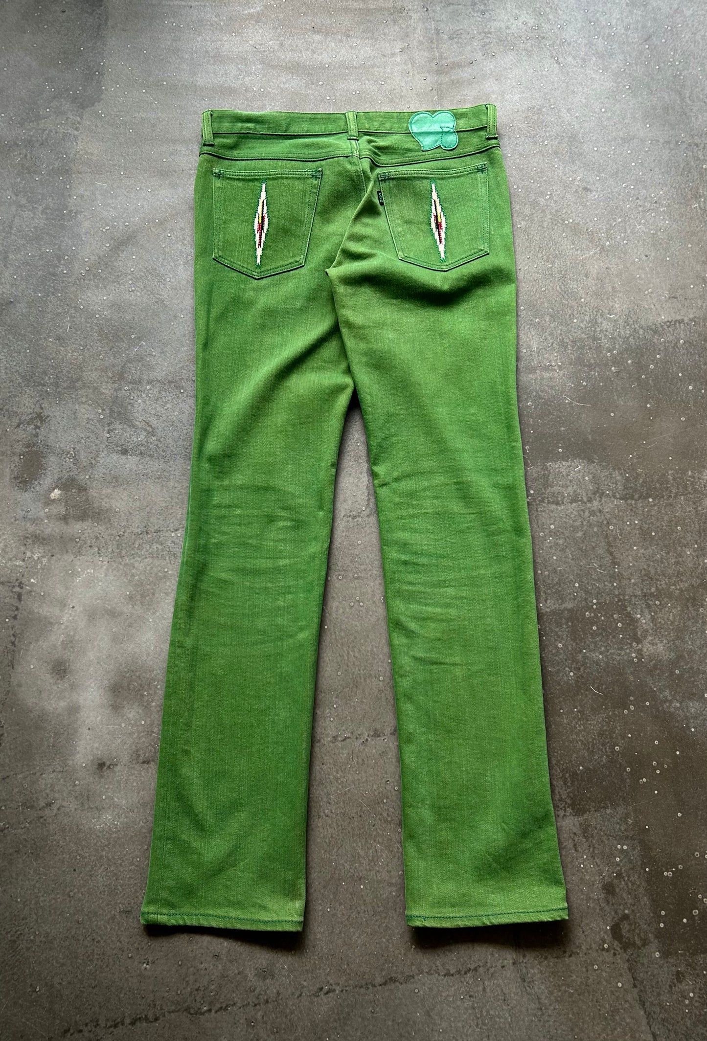 green embroidered denim pants by number(n)ine