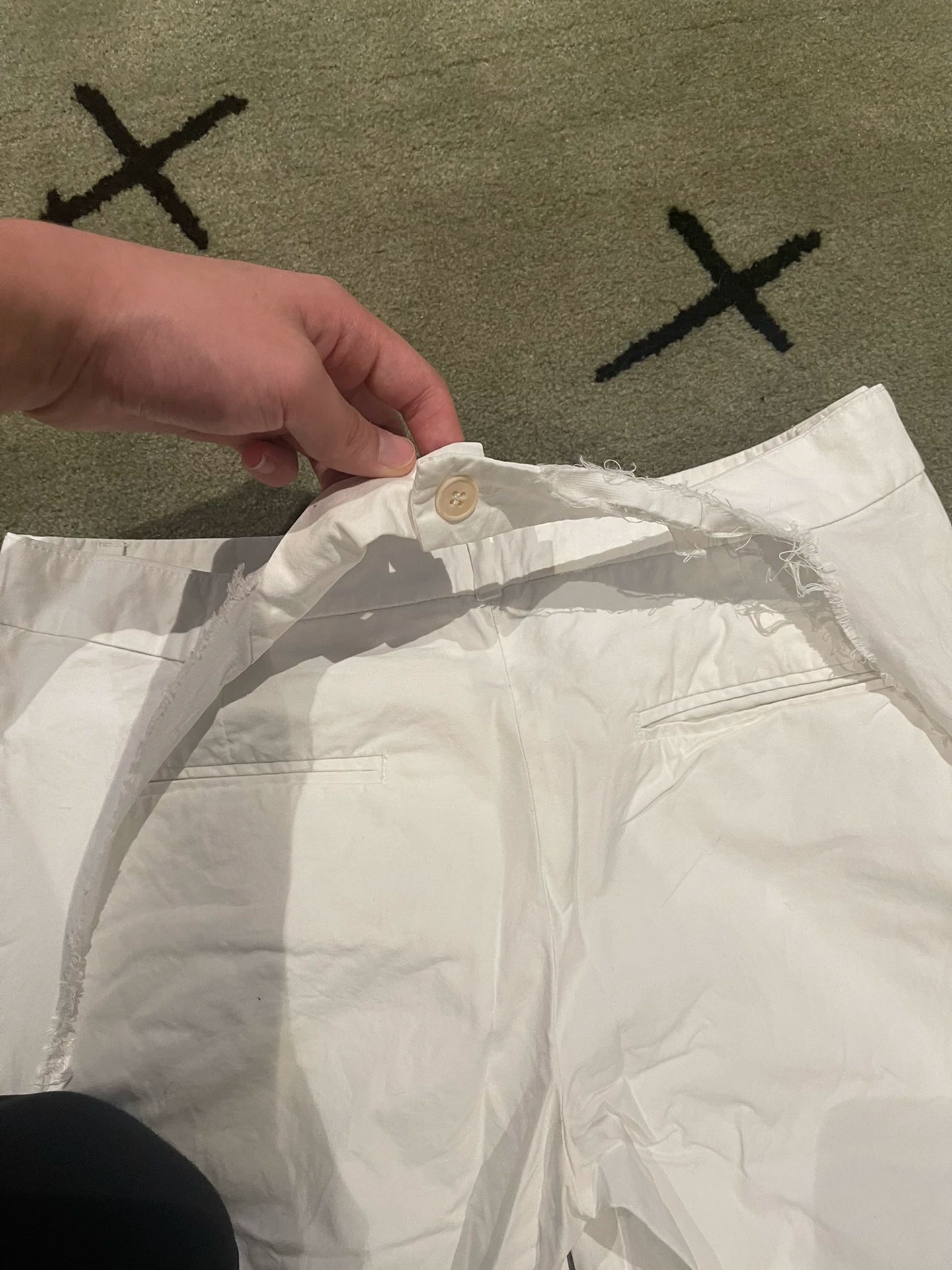 unique distressed white adjustable pants