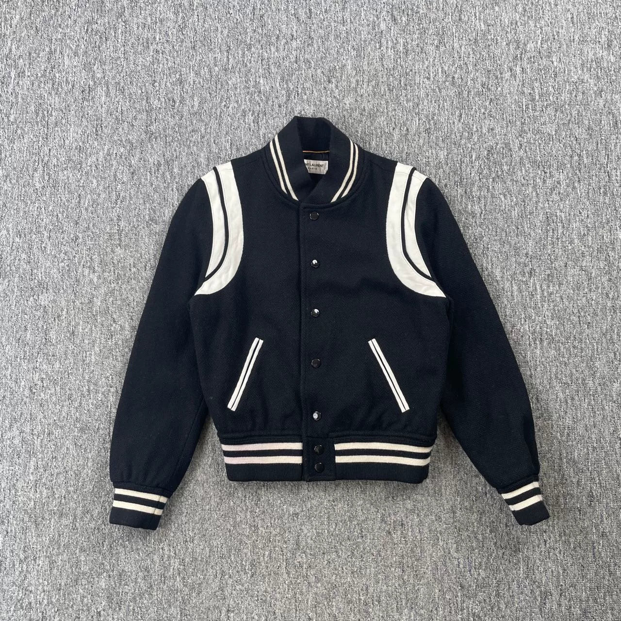 Saint Laurent Black Striped Varsity Jacket