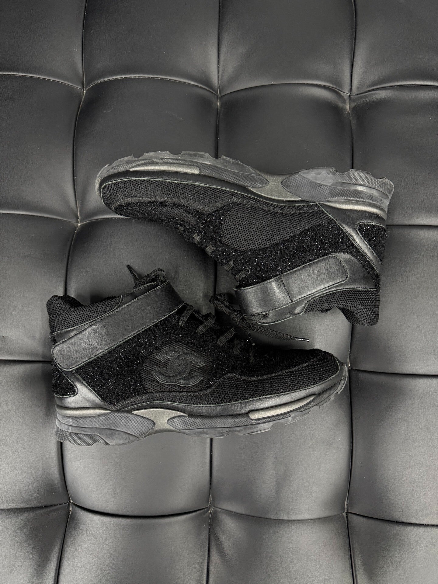 Chanel Black Logo High-Top Sneakers