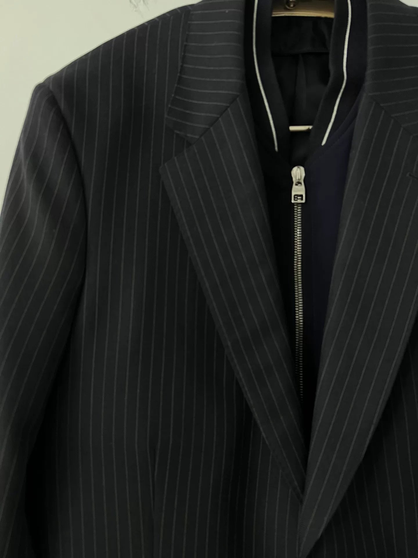alexander mcqueen pinstripe suit jacket with removable collar