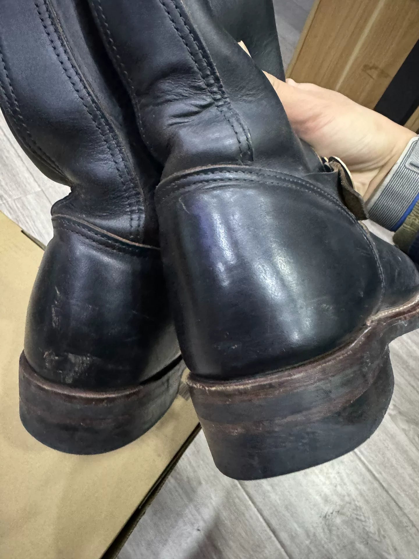 RRL Engineer Boots Black Leather Size 8D