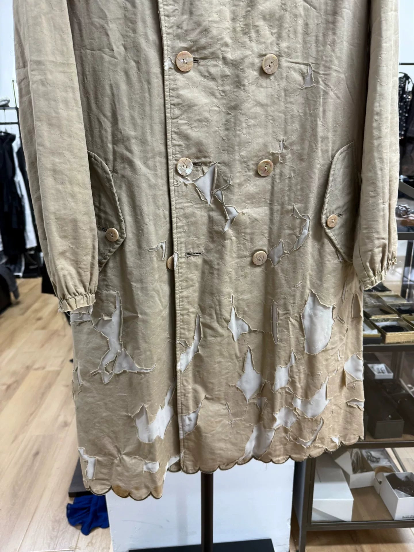 UNDERCOVER Distressed Trench Coat in Beige