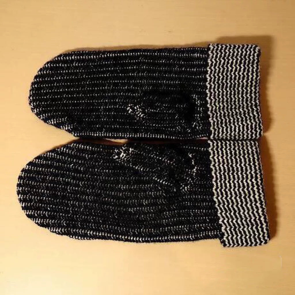 RRL Black White Striped Knit Gloves