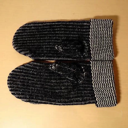 RRL Black White Striped Knit Gloves