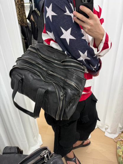 large black zippered handbag
