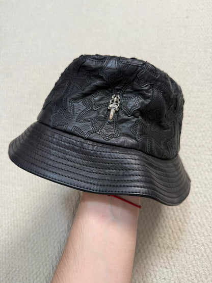 Chrome Hearts Silver Cross Leather Fisherman Hat