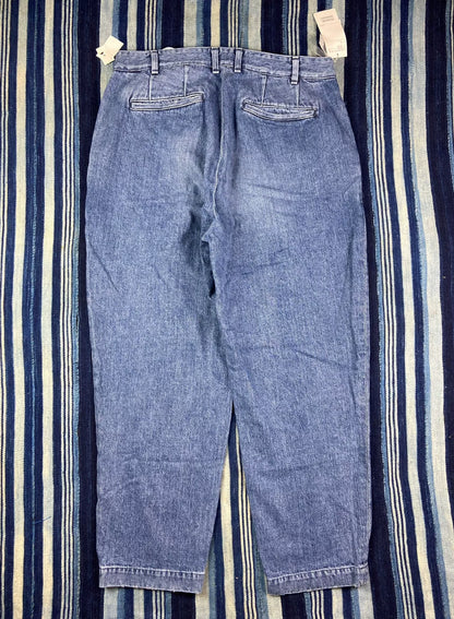 washed blue tapered denim pants for men