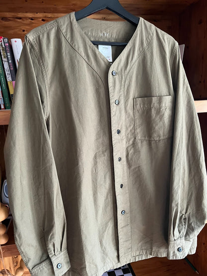 visvim Giza Cotton Baseball Shirt in Olive Green