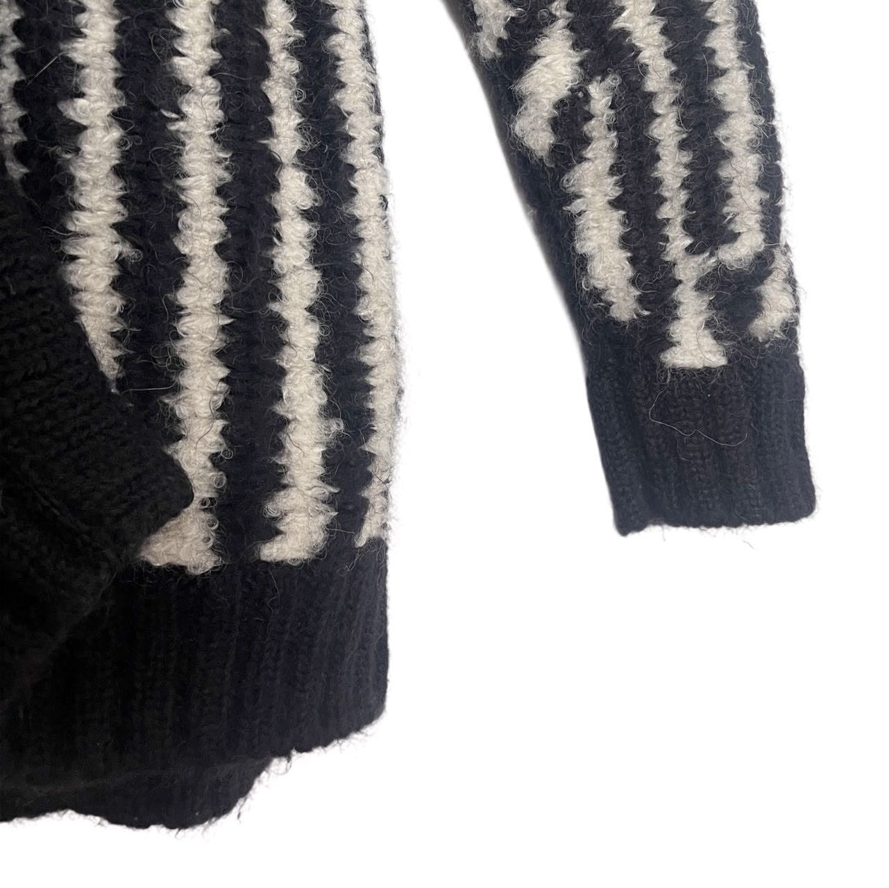 YSL Black White Striped Hooded Cardigan