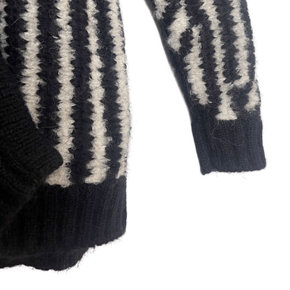 YSL Black White Striped Hooded Cardigan