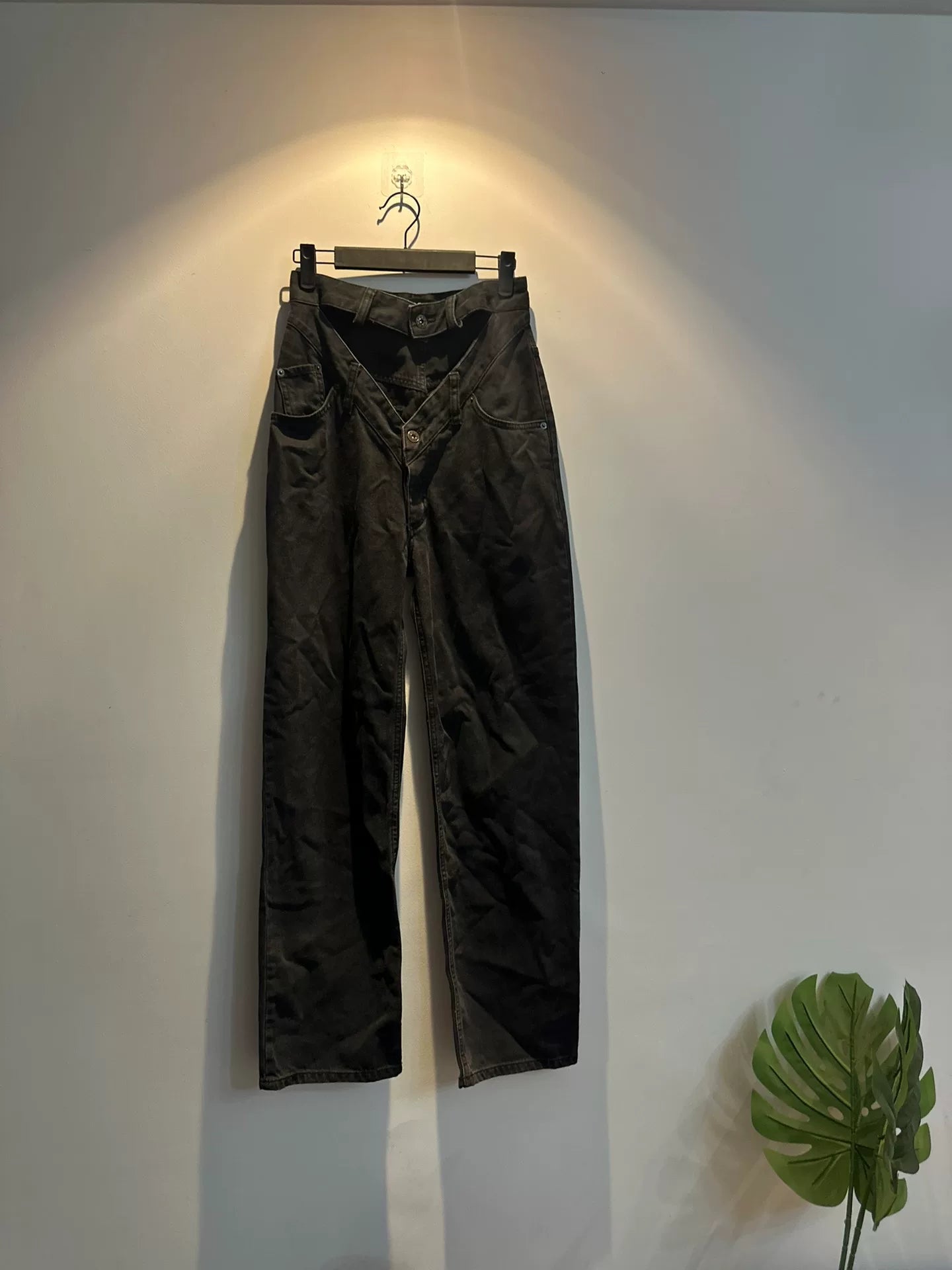 deconstructed dual-waist denim pants