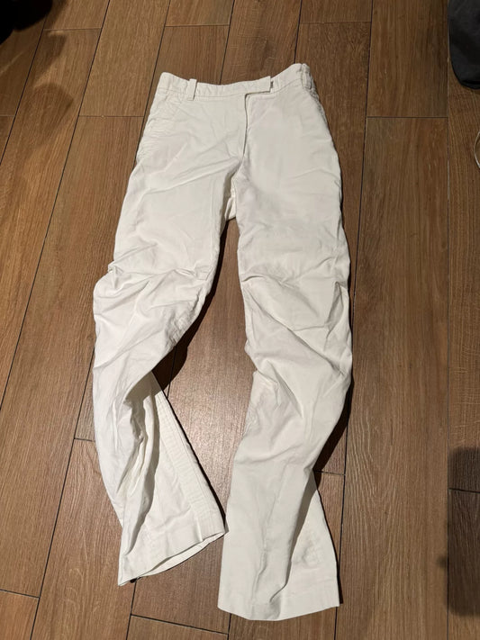 unique white pleated denim trousers