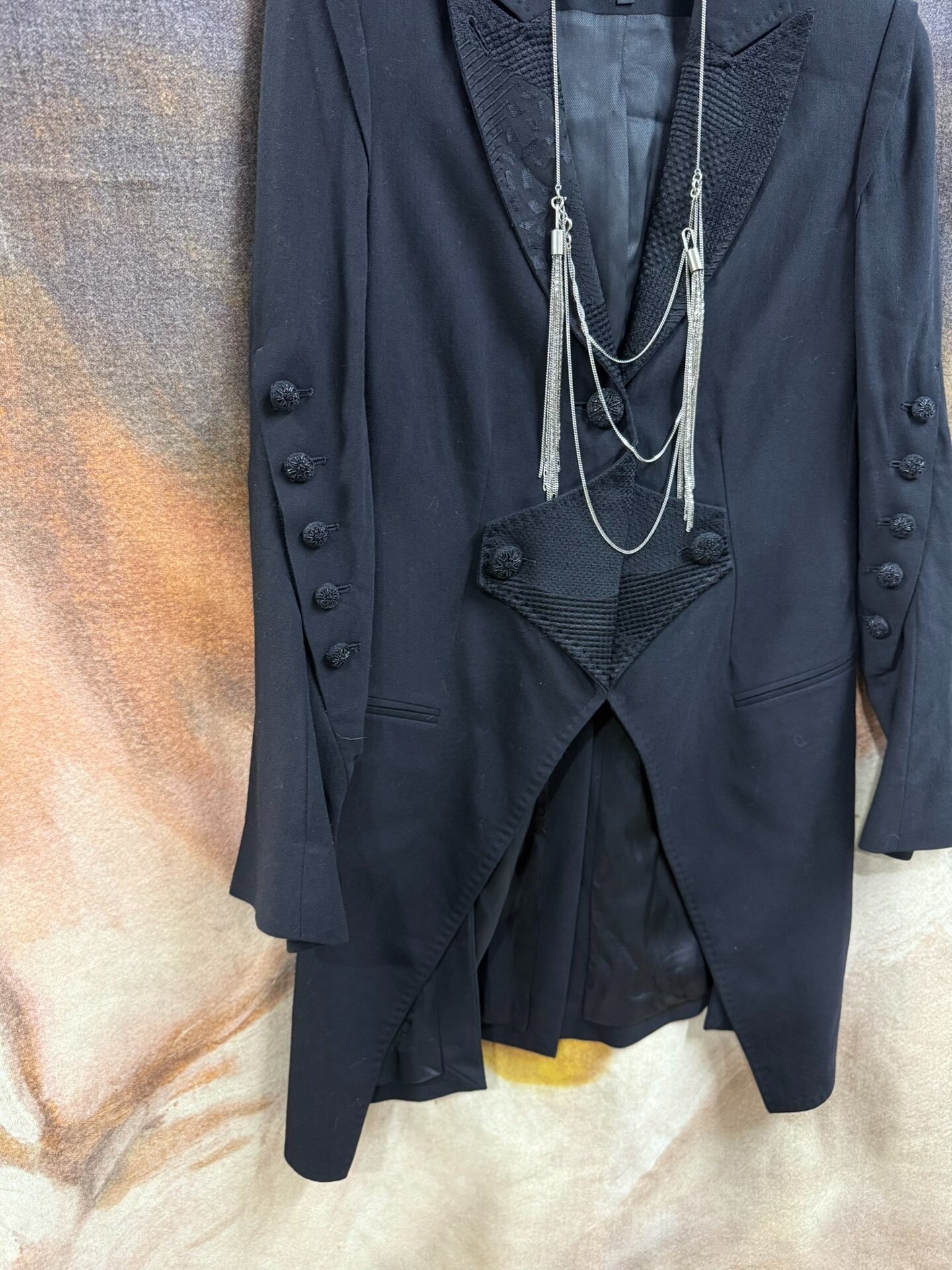 elegant black embroidered tailcoat jacket