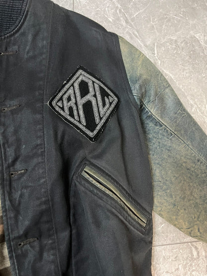 RRL Blue Dye Leather Sleeve Baseball Jacket