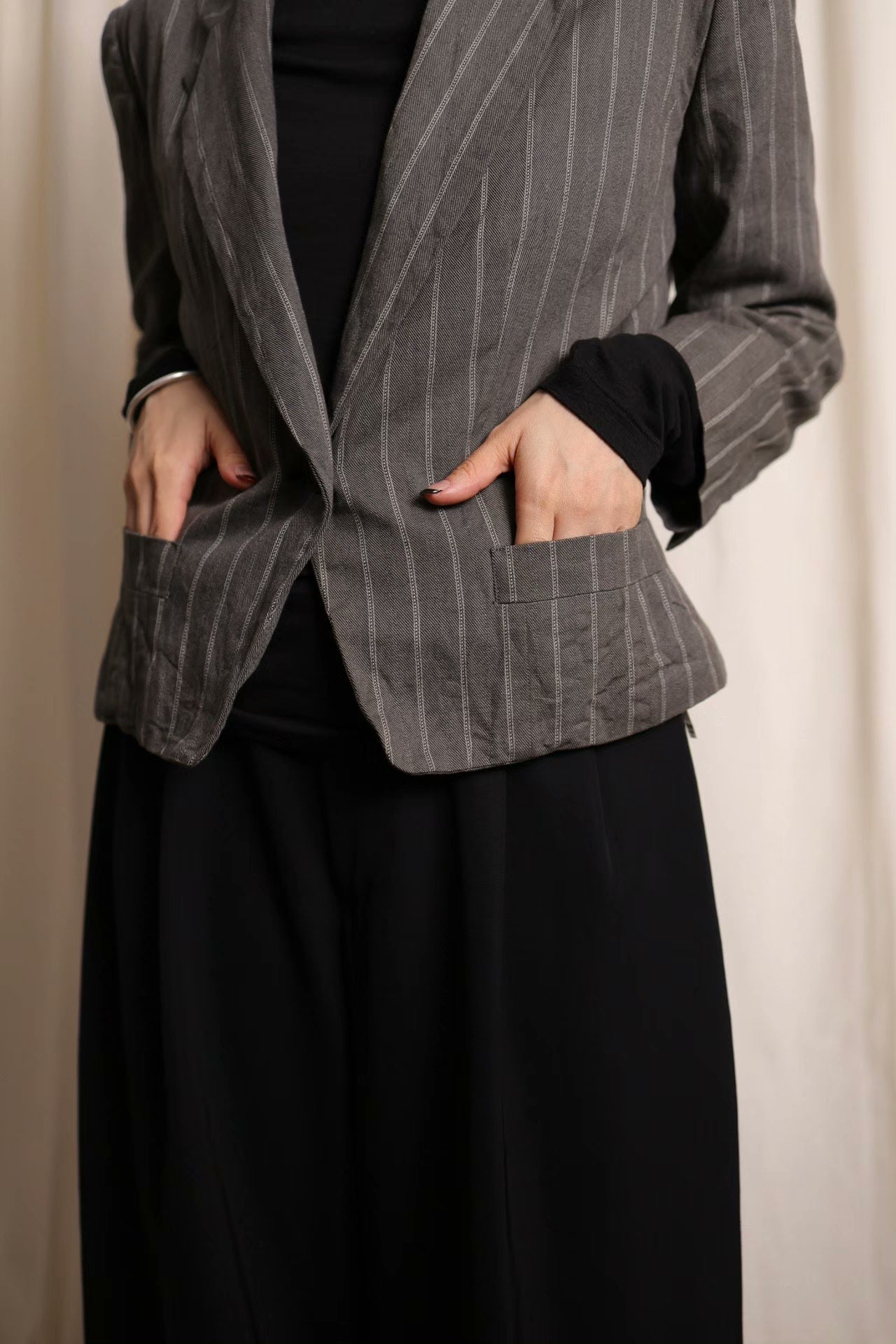 Y's by Yohji Yamamoto Gray Stripe Coat