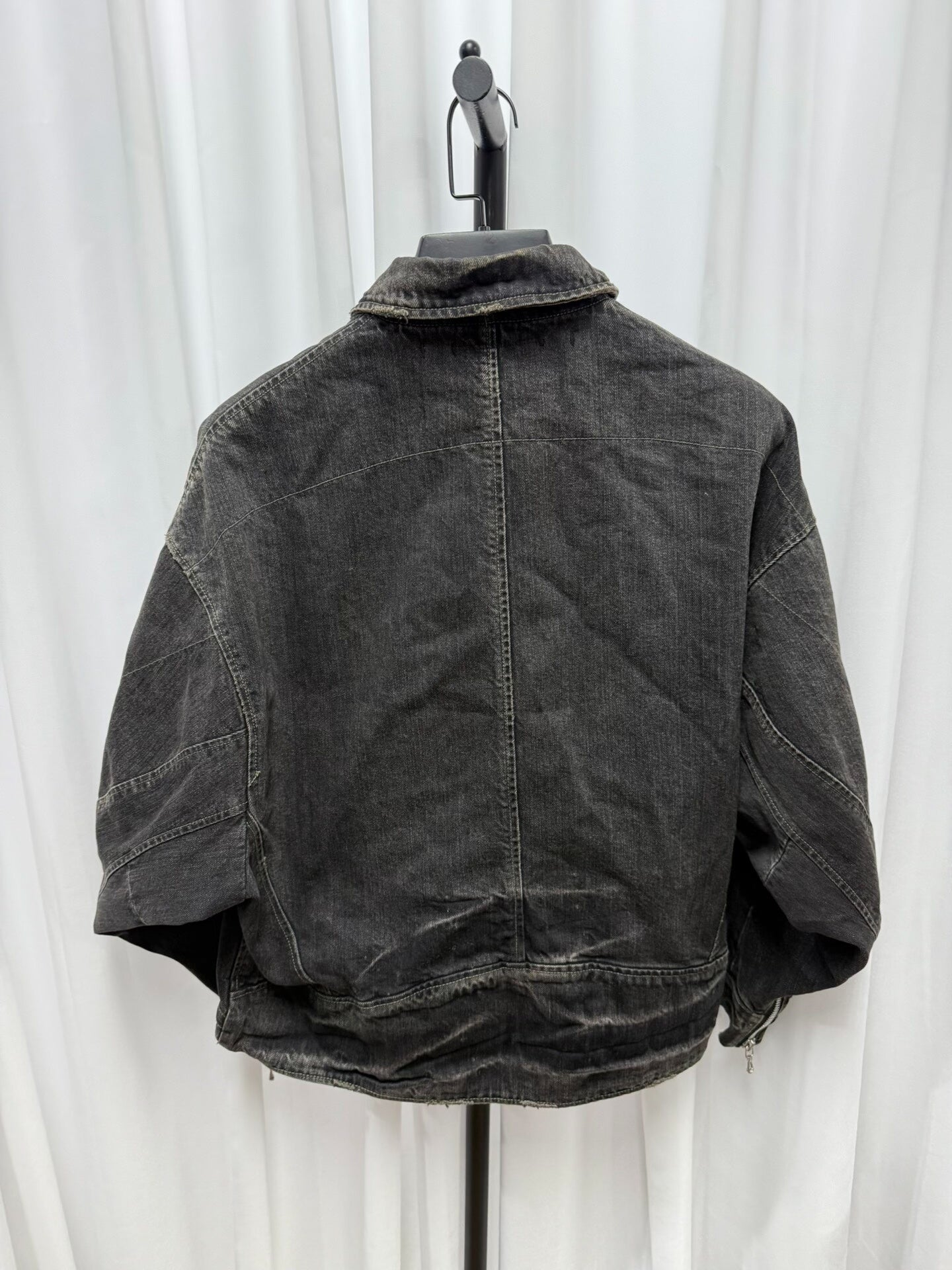 distressed washed black denim jacket